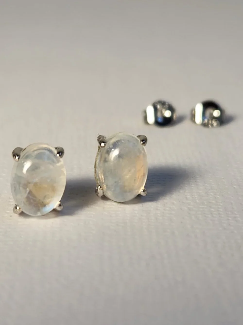 VTG NIB 925 Natural Clear Blue Fire Rainbow Moonstone Stud Earrings My Last One - Picture 10 of 14